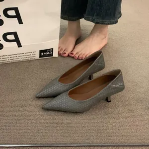 Zapatos de Tacón de Aguja con Punta para Mujer Vintage Francés Textura Tejida Piel de Oveja Tacones Altos Elegantes Zapatos de Oficina