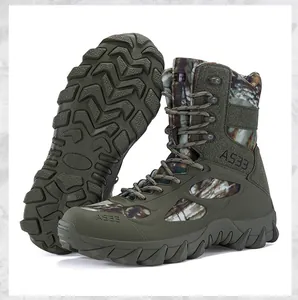 Men's camouflage tactical combat boots featuring a heavy-duty high-traction lug sole