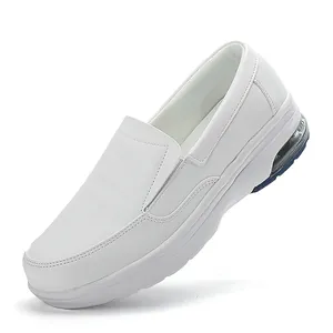 Chaussures d'infirmière en cuir blanc avec coussin d'air confortable et semelle plate