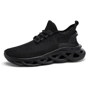 Zapatillas de running de malla negra transpirable para hombre con diseño de suela hueca