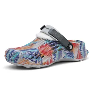 Colorful tropical pattern winter clogs with warm detachable fleece lining