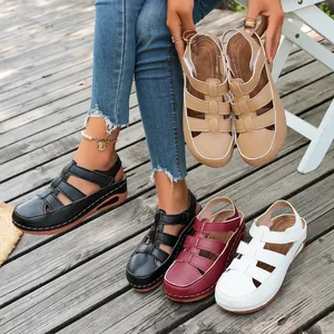 Damen Casual Keilsandaletten Litschikorn PU Geschlossene Zehenpartie Ausschnitt Plateau Sandalen Klettverschluss Bequeme Sommerschuhe