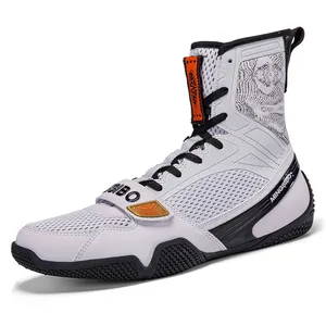 Professional high-top boxing shoes for wrestling and weightlifting training in white