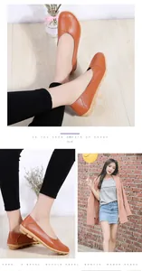 Brown genuine leather loafers for women with soft gum sole and comfortable flat design.