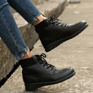 Chic women's black retro Martin boots with lace-up design and thick anti-slip soles