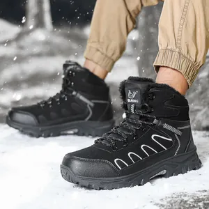 Men's Outdoor Hiking Shoes Winter Warm Fleece Lining Non-Slip Trekking Boots Autumn Suede PU Sports Shoes Mid-Top Sneakers 2511