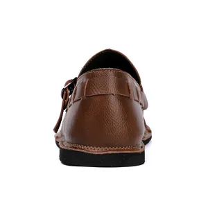 Back view detail of brown leather vintage men's leisure shoe showing heel texture