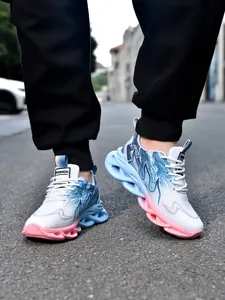 Close-up of stylish blue and pink gradient lightweight sneakers for boys and girls