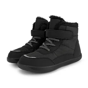 Bottes de neige noires chaudes pour enfants avec doublure en fourrure et scratch