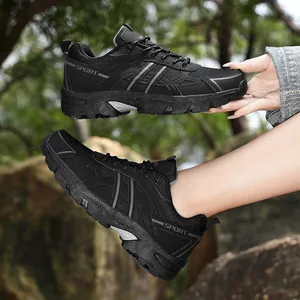 Breathable black outdoor hiking shoes featuring durable rubber soles for men and women