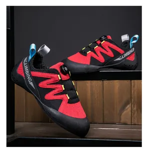 Professional children's red and black rock climbing shoes with quick dial lacing system