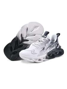Lightweight children's sports shoes featuring stylish black and white gradient sole