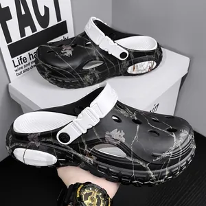 Breathable camouflage clogs for men featuring an adjustable white strap and soft sole design