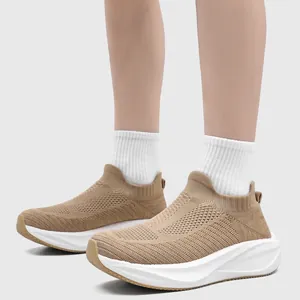 Summer Flyknit Sock Sneakers For Men Women Breathable Slip On Running Shoes Lightweight Thick Sole Casual Mesh Sport Shoes