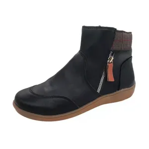 Bottines plates élégantes pour femmes avec double fermeture éclair et détail écossais
