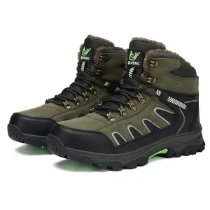 Warm winter men's hiking shoes with non-slip outdoor sole and brown fur lining