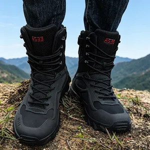 Durable black tactical combat boots for men designed for outdoor hiking and rugged terrain