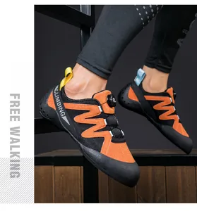 Detailed view of youth rock climbing shoes with adjustable quick-release knob system