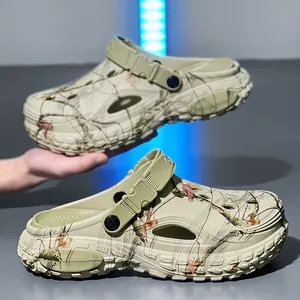 Stylish camouflage printed clog sandals for men with breathable holes and soft cushioned sole