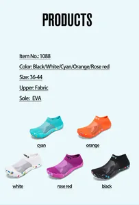 Detailed product specifications and five color options for unisex barefoot water shoes