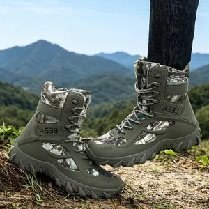High-top men's camouflage tactical combat boots for outdoor hiking and training