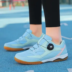 Chaussures de badminton bleu clair pour femmes avec mesh respirant et boucle rotative