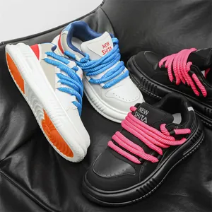 Retro Japanese style skateboard sneakers featuring unique thick rope dirty braid laces design