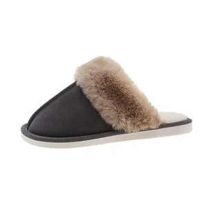 Cozy women's faux fur lined platform slippers with non-slip sole for winter indoor