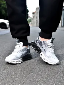 Close-up of kids' lightweight anti-shock sports shoes with breathable mesh and wavy soles