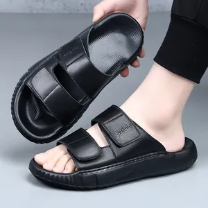 Heren Eerste Laag Koeienhuid Sandalen Dikke Zool EVA Antislip Slippers Voor Strand Outdoor Mode Casual Slides Voor Heren