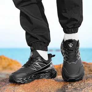 Men's stylish black wide-toe sports shoes with non-slip soles for outdoor hiking