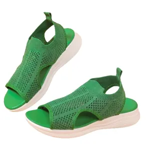 Grüne Damen Flyknit Mesh Keilsandaletten mit ausgehöhltem Fischmaul Design