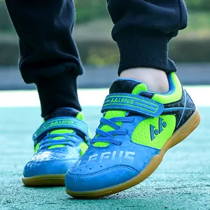Chaussures de sport bleu et vert pour enfants pour le badminton avec maille respirante