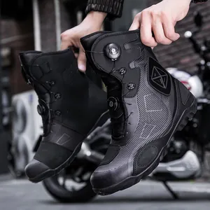 Botas de moto profesionales negras con sistema doble de lazada giratoria para moteros