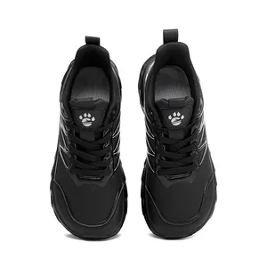 Men's wide-toe non-slip athletic sneakers in sleek black mesh and synthetic leather