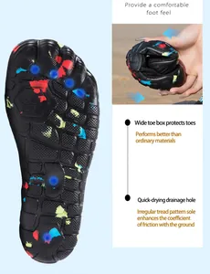 Detailed macro view of the non-slip sole and flexible structure of barefoot wading shoes