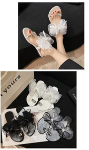 Fairy-Style flache Sandalen mit Organza-Schleifen und Strass-Zehenring-Dekorationen.