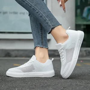Breathable white knit mesh running sneakers with soft sole for men and women stylish