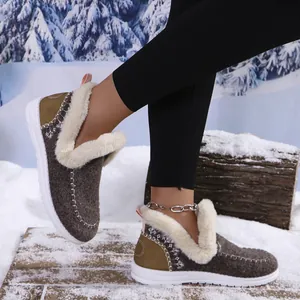 Cozy women winter cotton shoes with thick faux fur lining and snowflake embroidery