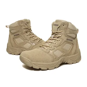 Rugged khaki high-top tactical military boots for men stylish outdoor combat footwear