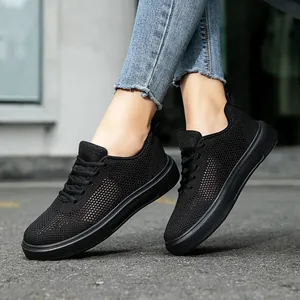 All-black breathable flyknit sneakers with soft soles for casual running and walking
