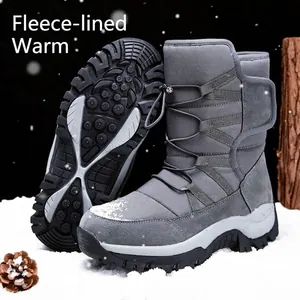 Warm grey waterproof outdoor snow boots with anti-slip rubber soles and thick lining