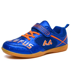 Chaussures de sport pour enfants bleues et oranges pour badminton et tennis de table
