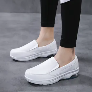 Chaussures d'Infirmière à Coussin d'Air pour Femmes Chaussures de Travail Médical Cuir Microfibre Loafers Décontractés Blanc Noir