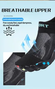 Detailed view of the breathable mesh upper on five-finger wading shoes for water sports.