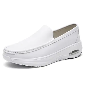 Unisex Cowhide Leather Air Cushion Nurse Shoes Breathable Hollow Professional Hospital Doctor Work Shoes Anti-Slip Slip-on Comfort Work Shoes
