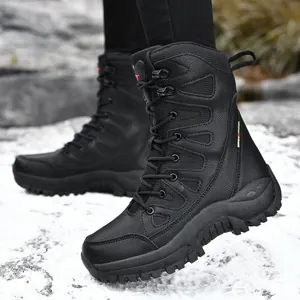 Bottes de neige d'extérieur imperméables noires pour hommes et femmes avec semelles antidérapantes