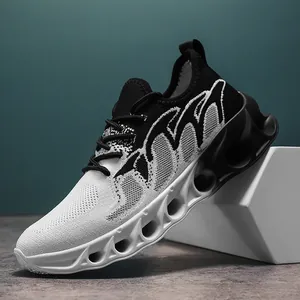 Men Lightweight Flyknit Breathable Running Shoes Shock Absorption Hollow Out Sole Casual Sports Sneakers Spring Summer Training Fitness Gym Shoes