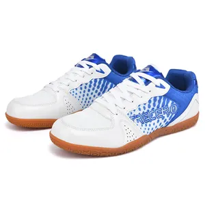 Chaussures de tennis de table pro pour hommes avec mesh respirant bleu et blanc.