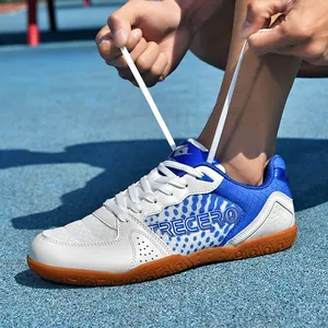 Chaussures de tennis de table professionnelles bleu et blanc pour hommes avec maille